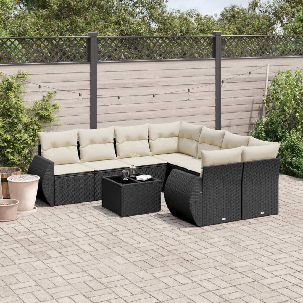 9-delige Loungeset met kussens poly rattan zwart is nu te koop bij PeponiXL, paradijselijk wonen!