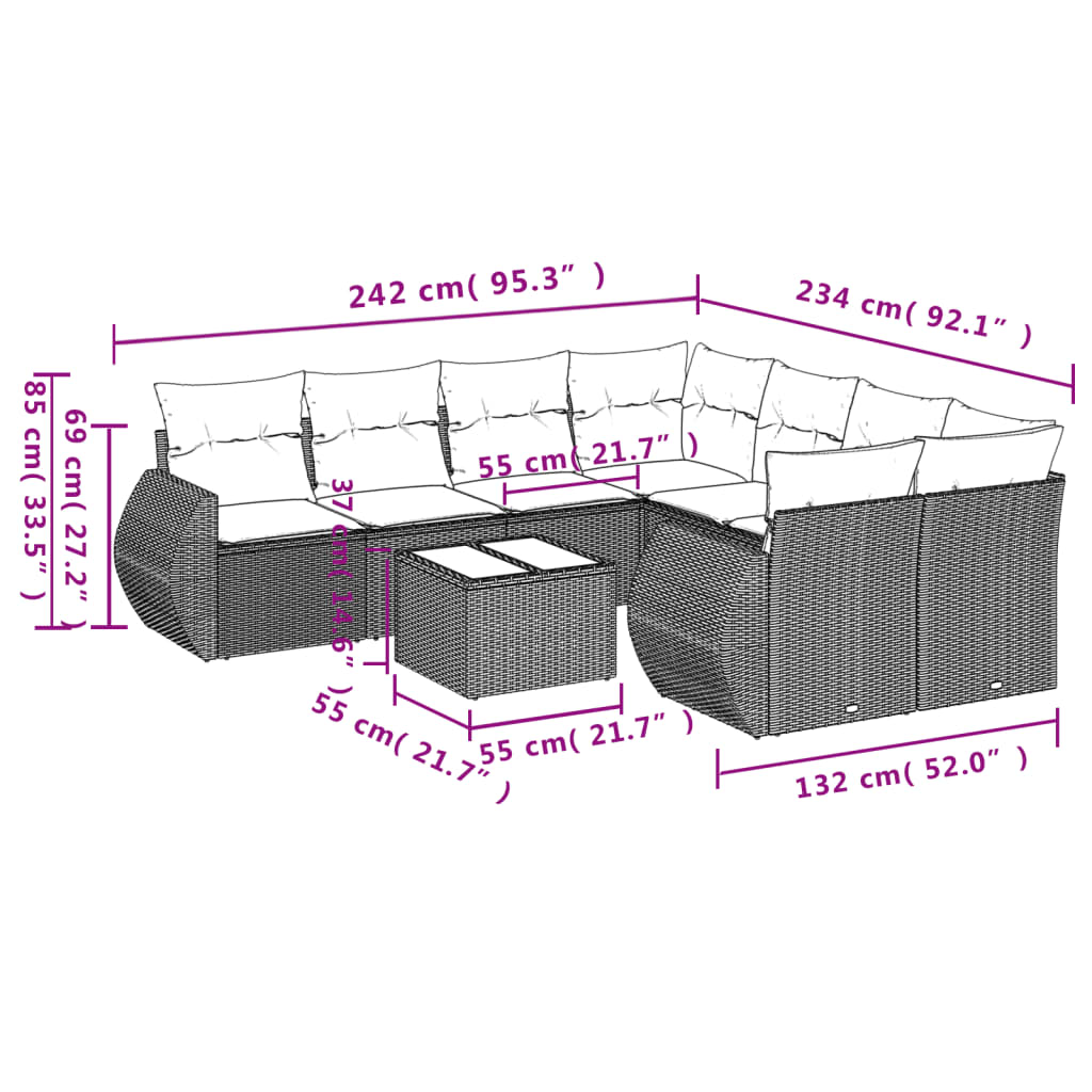 9-delige Loungeset met kussens poly rattan beige is nu te koop bij PeponiXL, paradijselijk wonen!