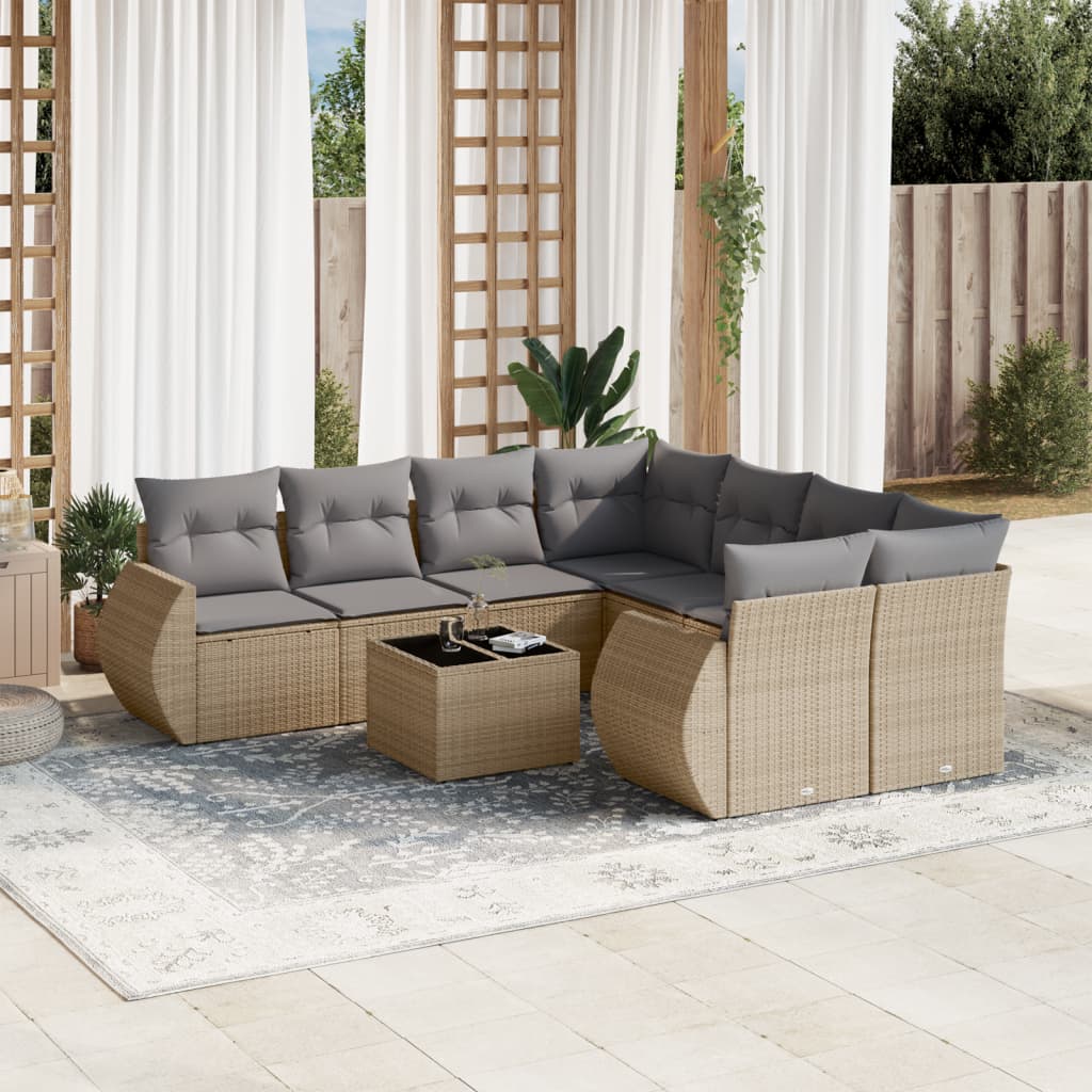 9-delige Loungeset met kussens poly rattan beige is nu te koop bij PeponiXL, paradijselijk wonen!