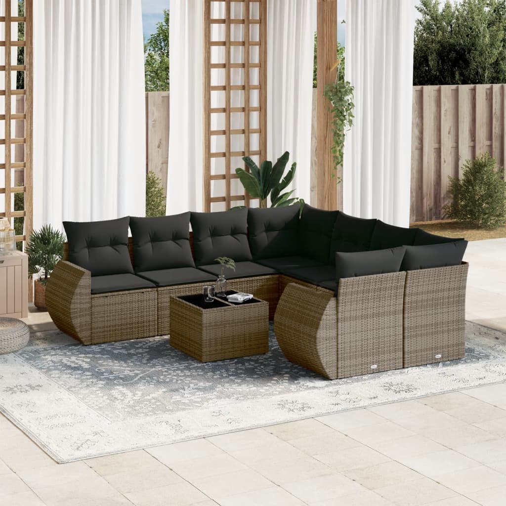 9-delige Loungeset met kussens poly rattan grijs is nu te koop bij PeponiXL, paradijselijk wonen!