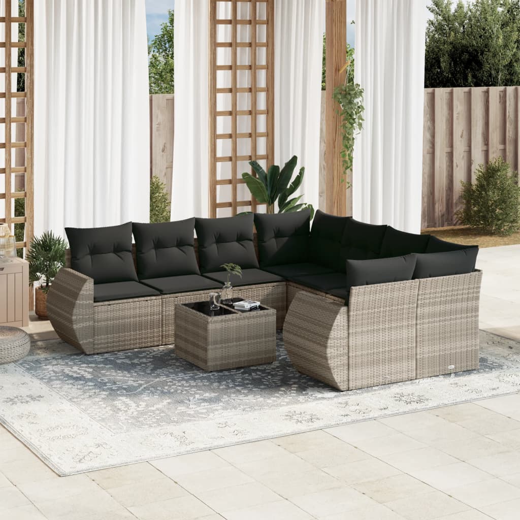 9-delige Loungeset met kussens poly rattan lichtgrijs is nu te koop bij PeponiXL, paradijselijk wonen!