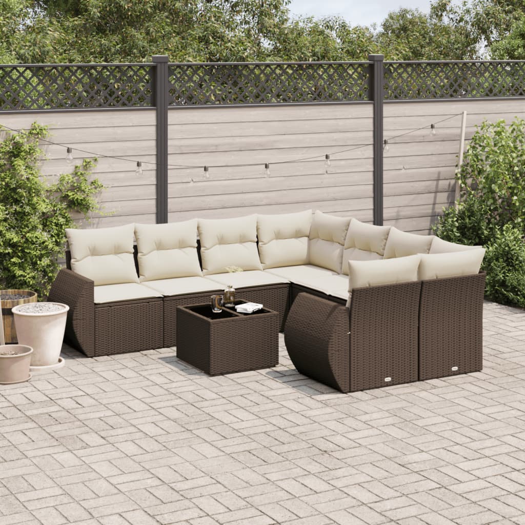 9-delige Loungeset met kussens poly rattan bruin is nu te koop bij PeponiXL, paradijselijk wonen!