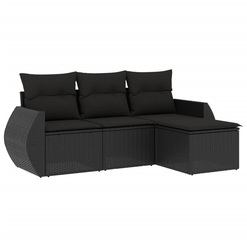 4-delige Loungeset met kussens poly rattan zwart is nu te koop bij PeponiXL, paradijselijk wonen!
