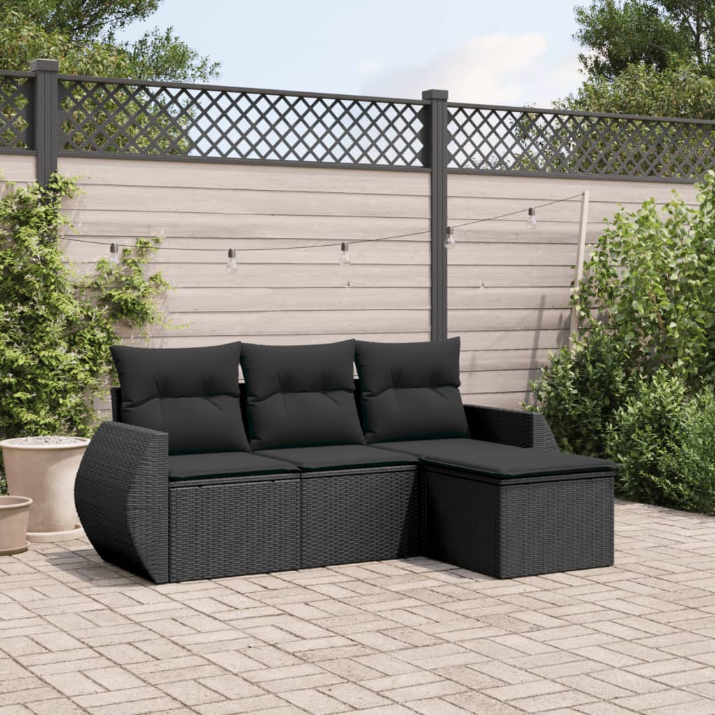 4-delige Loungeset met kussens poly rattan zwart is nu te koop bij PeponiXL, paradijselijk wonen!