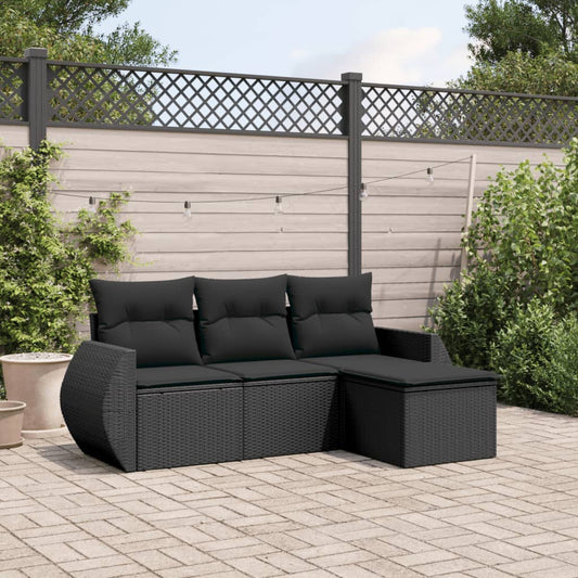 4-delige Loungeset met kussens poly rattan zwart is nu te koop bij PeponiXL, paradijselijk wonen!