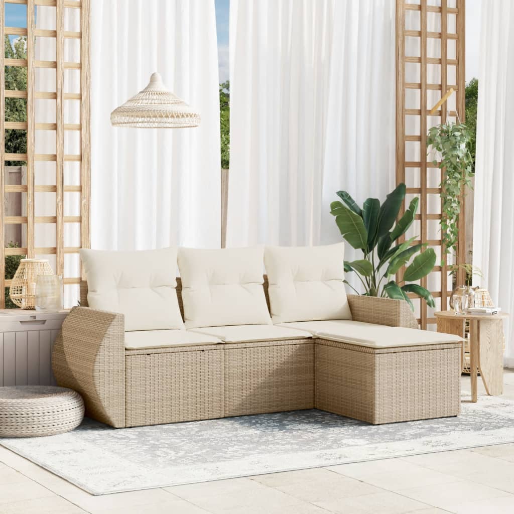 4-delige Loungeset met kussens poly rattan beige is nu te koop bij PeponiXL, paradijselijk wonen!