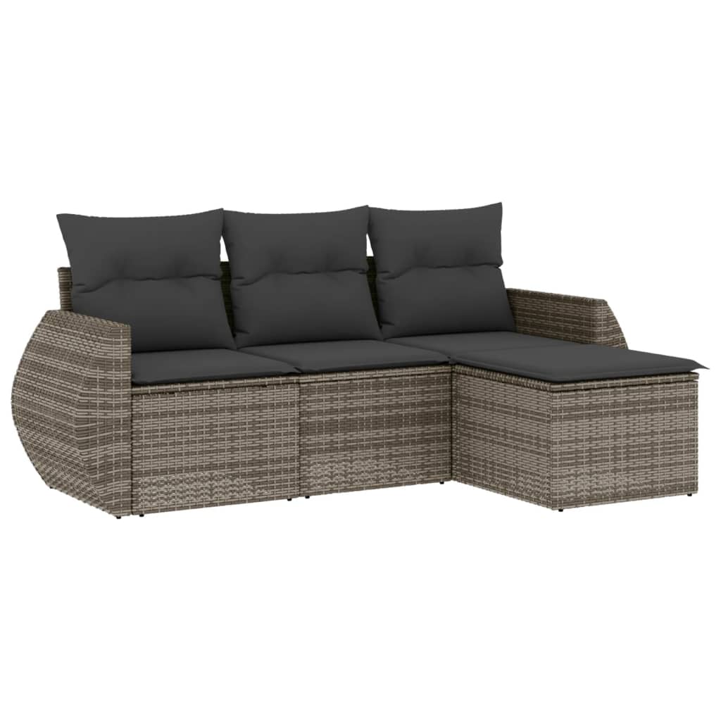 4-delige Loungeset met kussens poly rattan grijs is nu te koop bij PeponiXL, paradijselijk wonen!