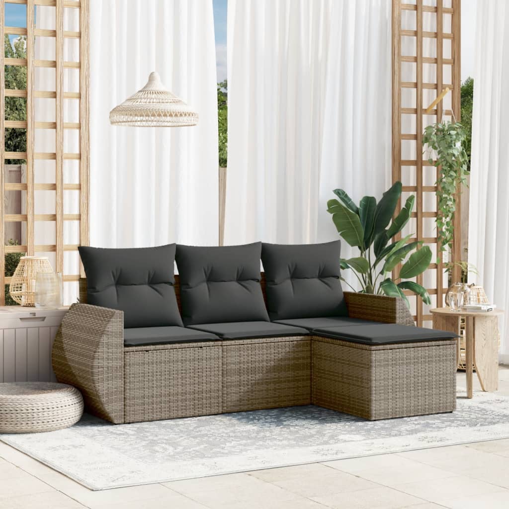 4-delige Loungeset met kussens poly rattan grijs is nu te koop bij PeponiXL, paradijselijk wonen!
