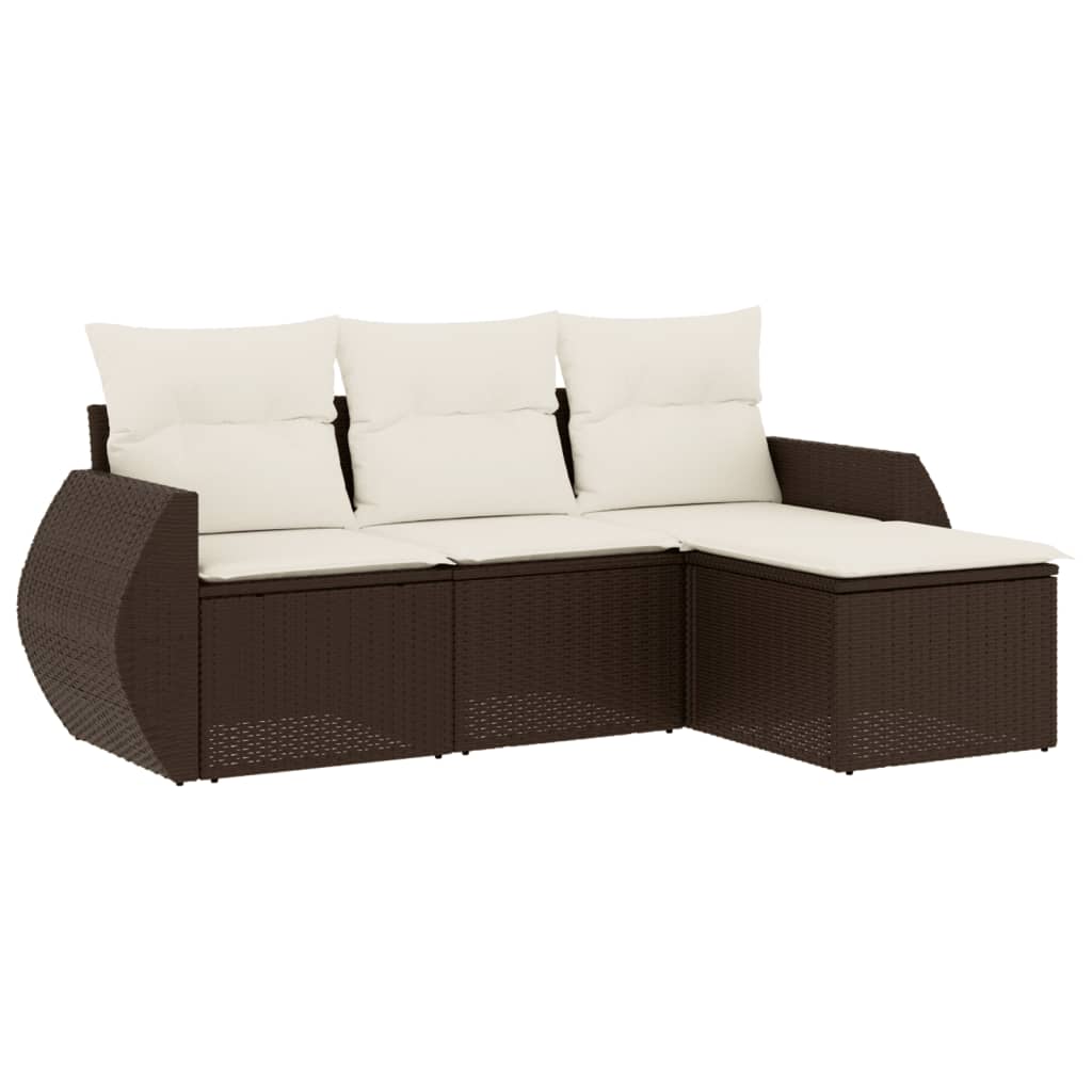 4-delige Loungeset met kussens poly rattan bruin is nu te koop bij PeponiXL, paradijselijk wonen!