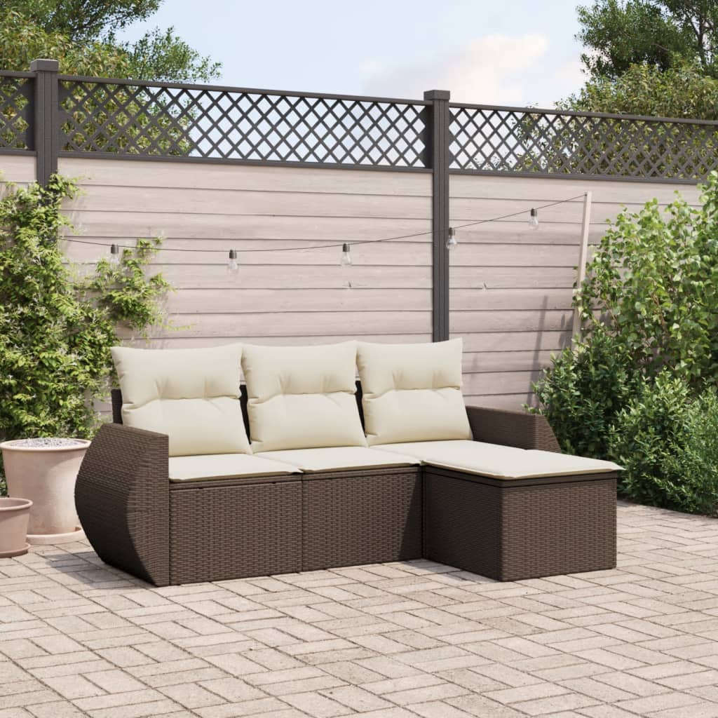 4-delige Loungeset met kussens poly rattan bruin is nu te koop bij PeponiXL, paradijselijk wonen!