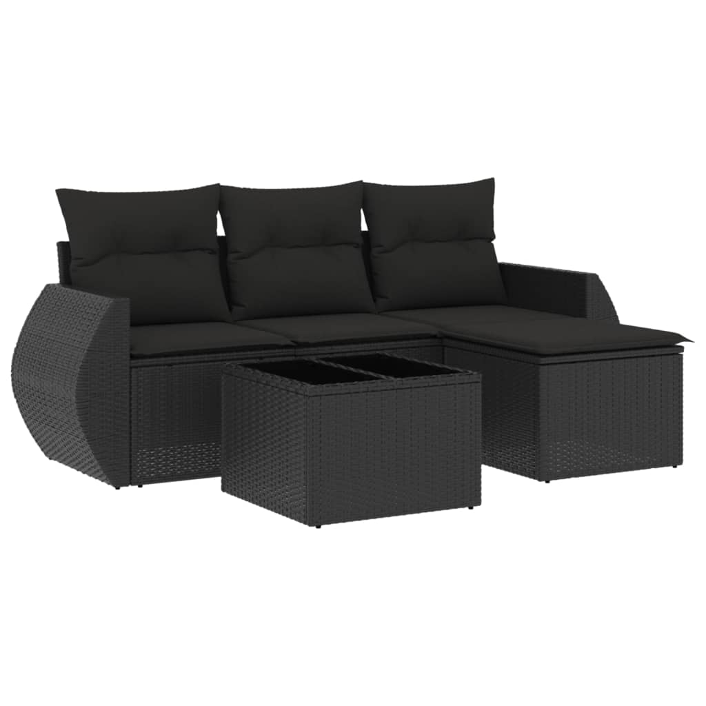 5-delige Loungeset met kussens poly rattan zwart is nu te koop bij PeponiXL, paradijselijk wonen!