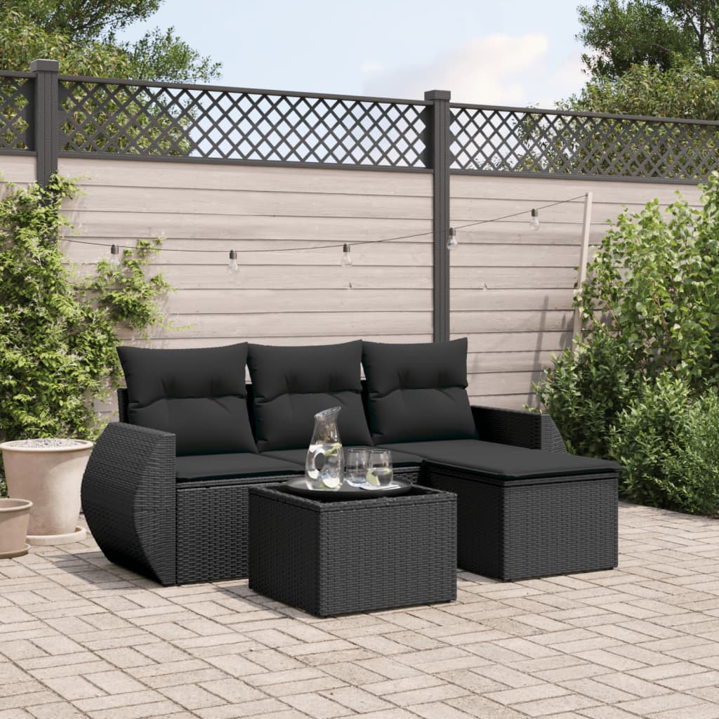 5-delige Loungeset met kussens poly rattan zwart is nu te koop bij PeponiXL, paradijselijk wonen!