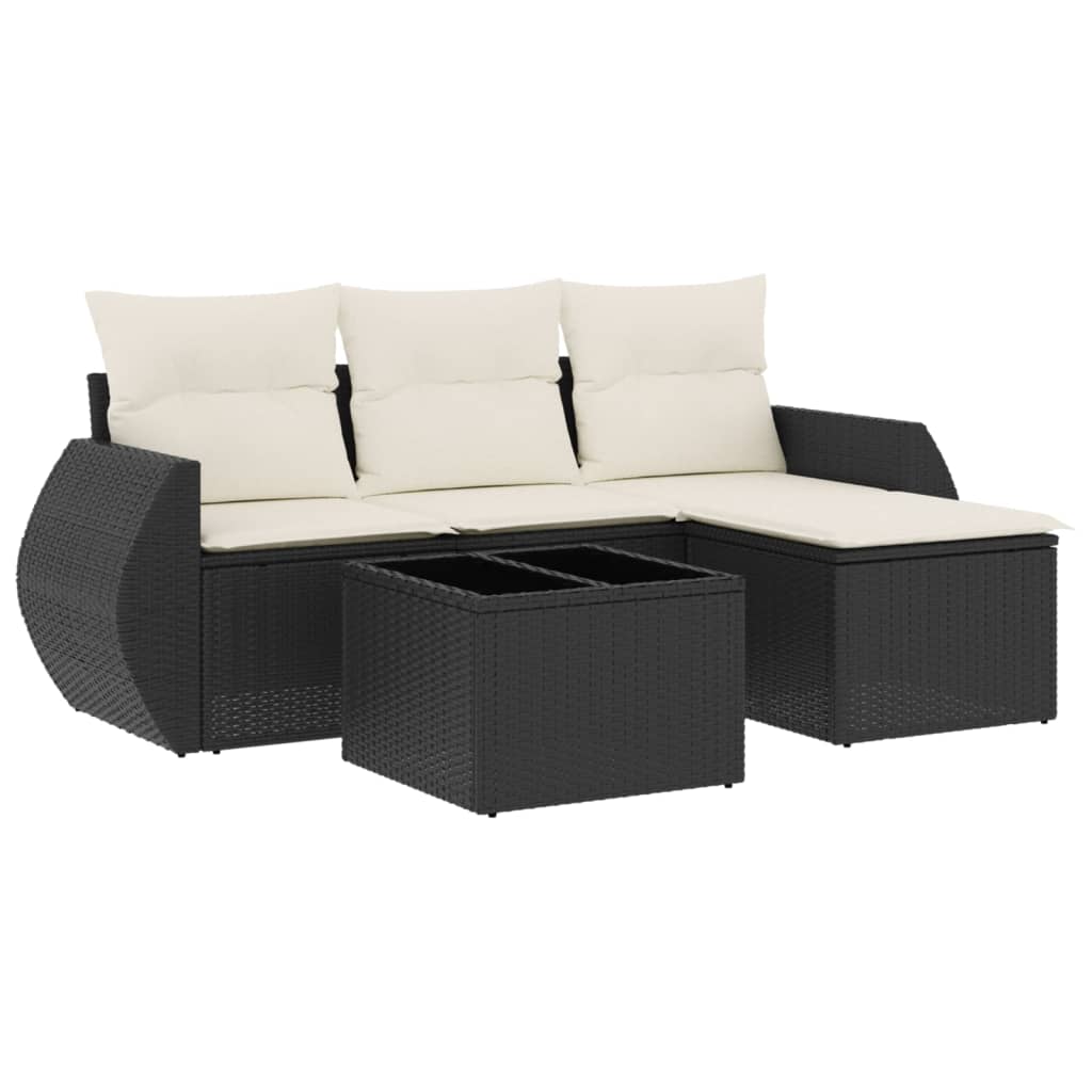 5-delige Loungeset met kussens poly rattan zwart is nu te koop bij PeponiXL, paradijselijk wonen!