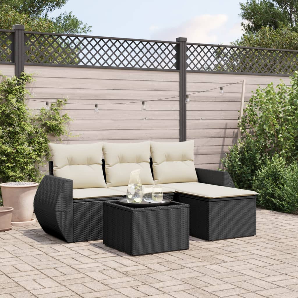 5-delige Loungeset met kussens poly rattan zwart is nu te koop bij PeponiXL, paradijselijk wonen!