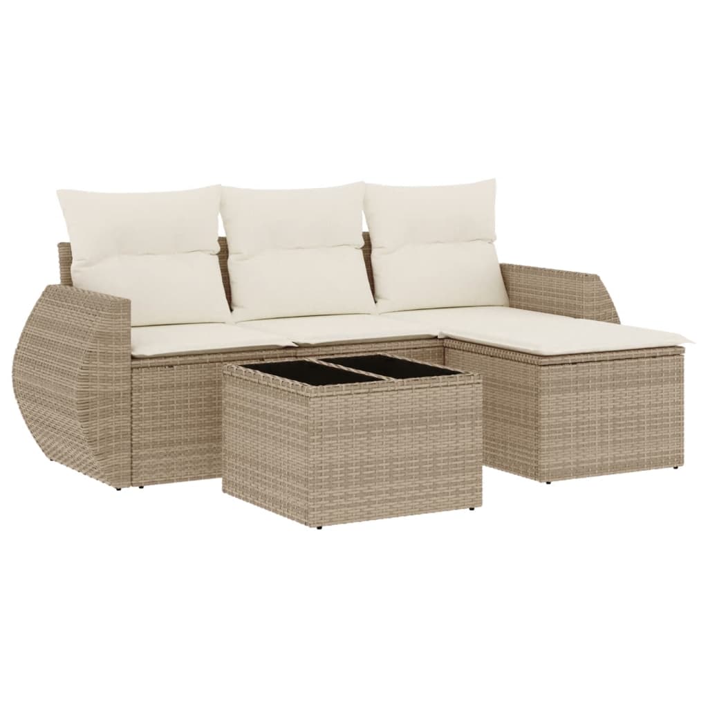 5-delige Loungeset met kussens poly rattan beige is nu te koop bij PeponiXL, paradijselijk wonen!