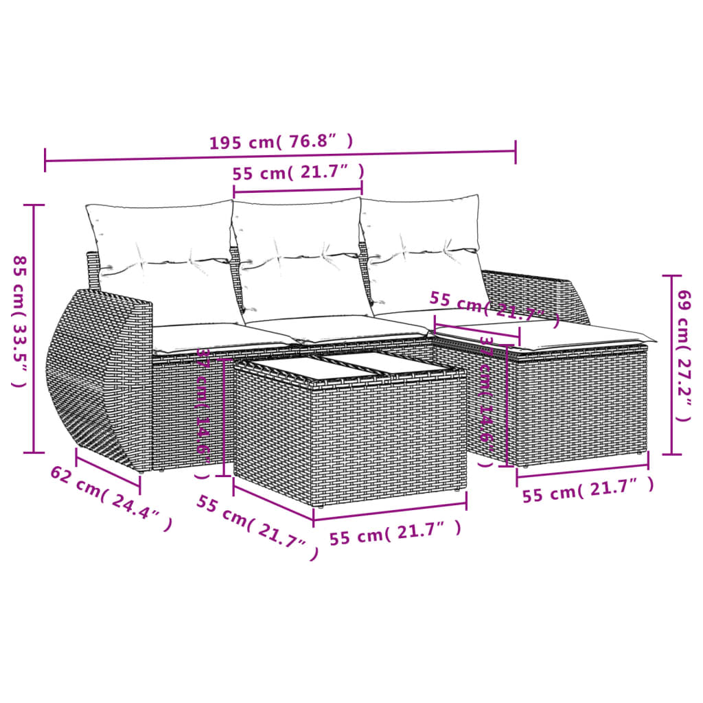 5-delige Loungeset met kussens poly rattan beige is nu te koop bij PeponiXL, paradijselijk wonen!