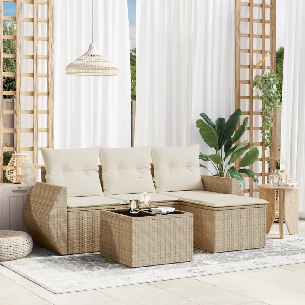 5-delige Loungeset met kussens poly rattan beige is nu te koop bij PeponiXL, paradijselijk wonen!