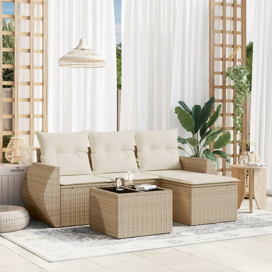 5-delige Loungeset met kussens poly rattan beige is nu te koop bij PeponiXL, paradijselijk wonen!