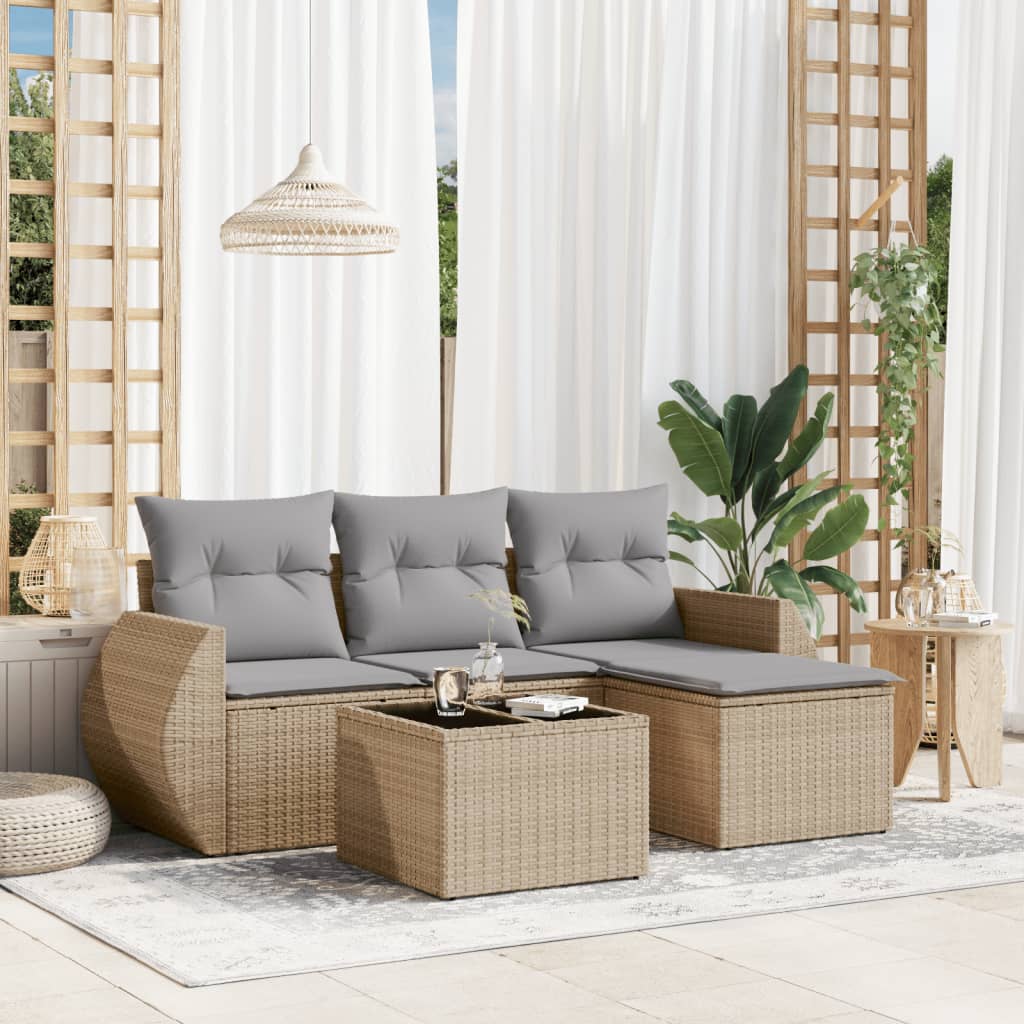 5-delige Loungeset met kussens poly rattan beige is nu te koop bij PeponiXL, paradijselijk wonen!