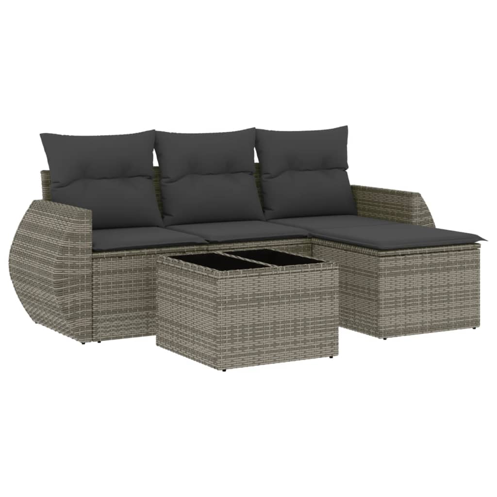 5-delige Loungeset met kussens poly rattan grijs is nu te koop bij PeponiXL, paradijselijk wonen!