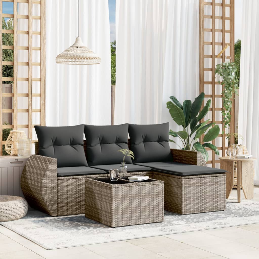 5-delige Loungeset met kussens poly rattan grijs is nu te koop bij PeponiXL, paradijselijk wonen!