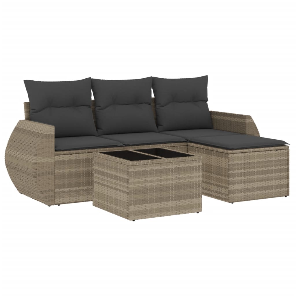 5-delige Loungeset met kussens poly rattan lichtgrijs is nu te koop bij PeponiXL, paradijselijk wonen!