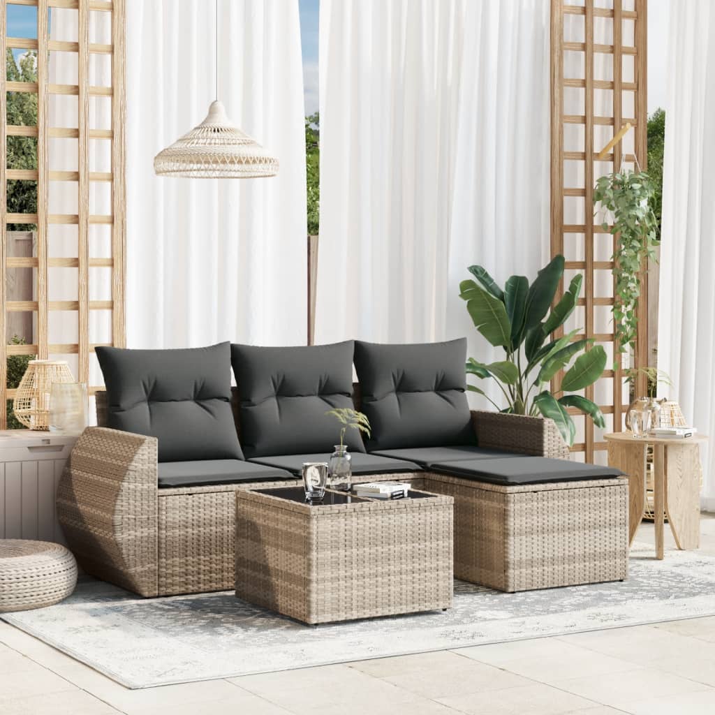 5-delige Loungeset met kussens poly rattan lichtgrijs is nu te koop bij PeponiXL, paradijselijk wonen!
