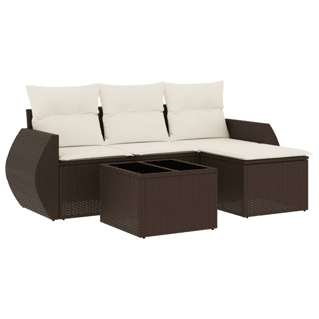 5-delige Loungeset met kussens poly rattan bruin is nu te koop bij PeponiXL, paradijselijk wonen!