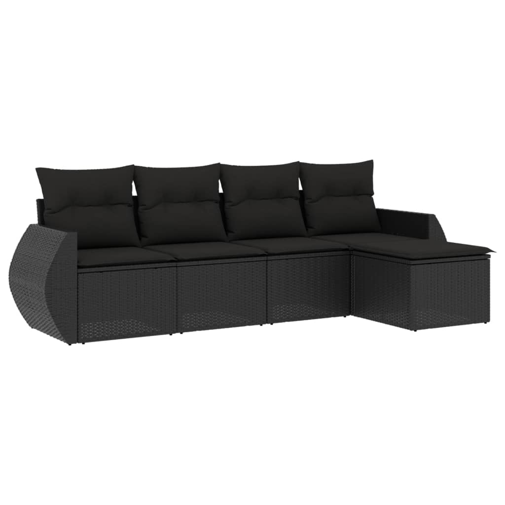 5-delige Loungeset met kussens poly rattan zwart is nu te koop bij PeponiXL, paradijselijk wonen!
