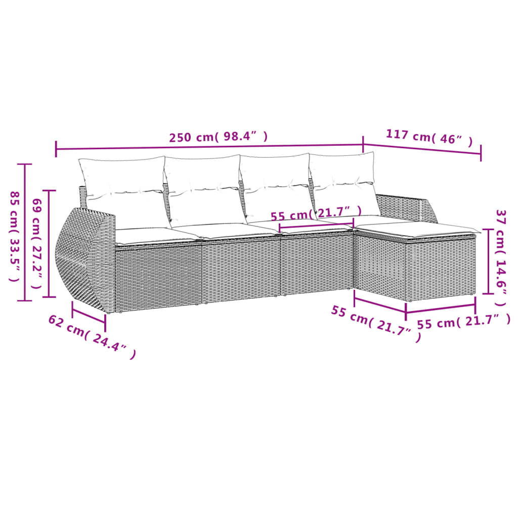 5-delige Loungeset met kussens poly rattan zwart is nu te koop bij PeponiXL, paradijselijk wonen!