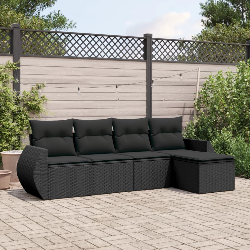 5-delige Loungeset met kussens poly rattan zwart is nu te koop bij PeponiXL, paradijselijk wonen!