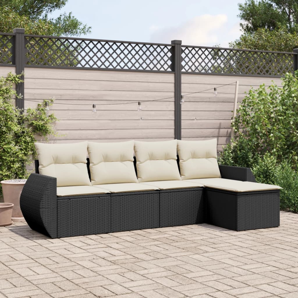 5-delige Loungeset met kussens poly rattan zwart is nu te koop bij PeponiXL, paradijselijk wonen!