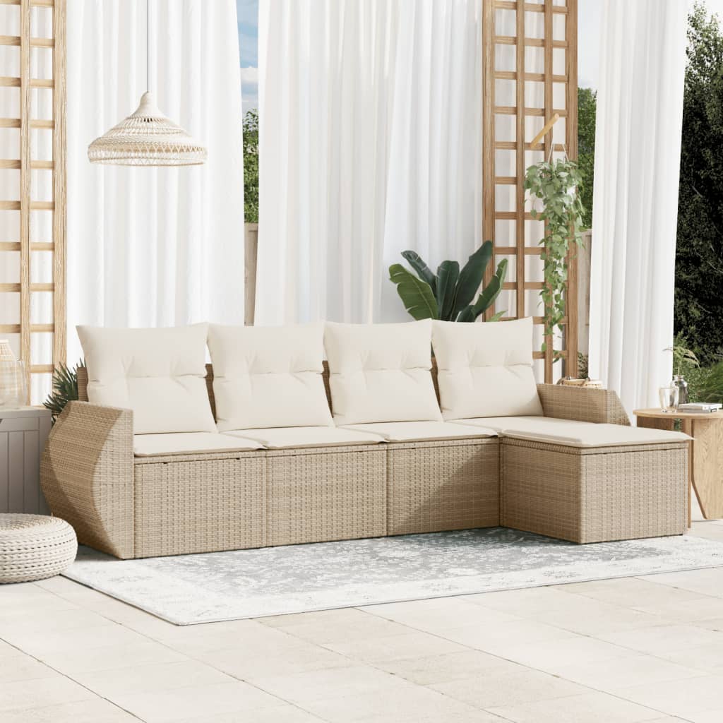 5-delige Loungeset met kussens poly rattan beige is nu te koop bij PeponiXL, paradijselijk wonen!