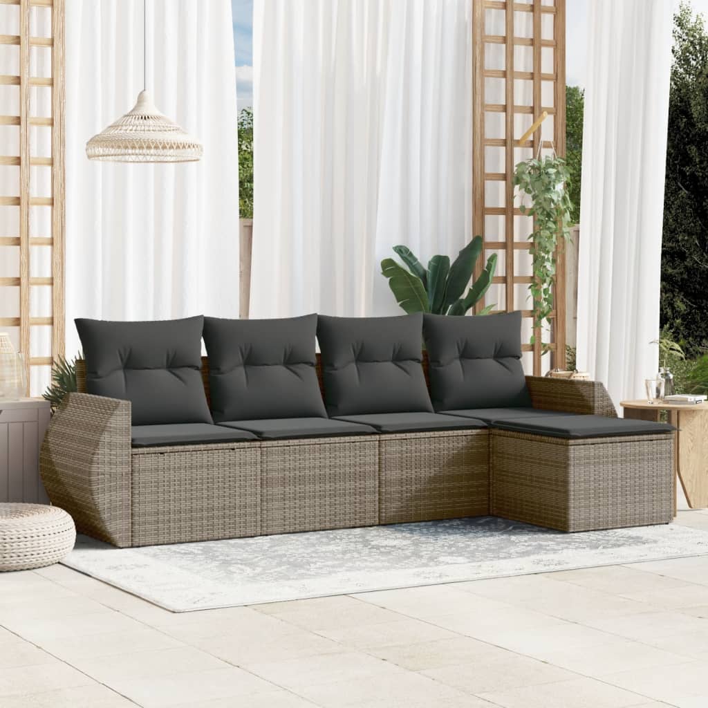 5-delige Loungeset met kussens poly rattan grijs is nu te koop bij PeponiXL, paradijselijk wonen!