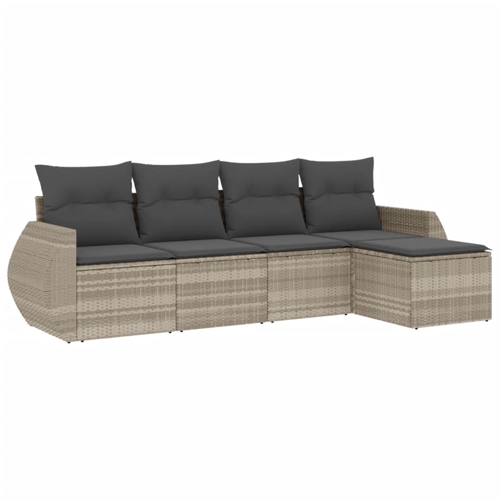 5-delige Loungeset met kussens poly rattan lichtgrijs is nu te koop bij PeponiXL, paradijselijk wonen!