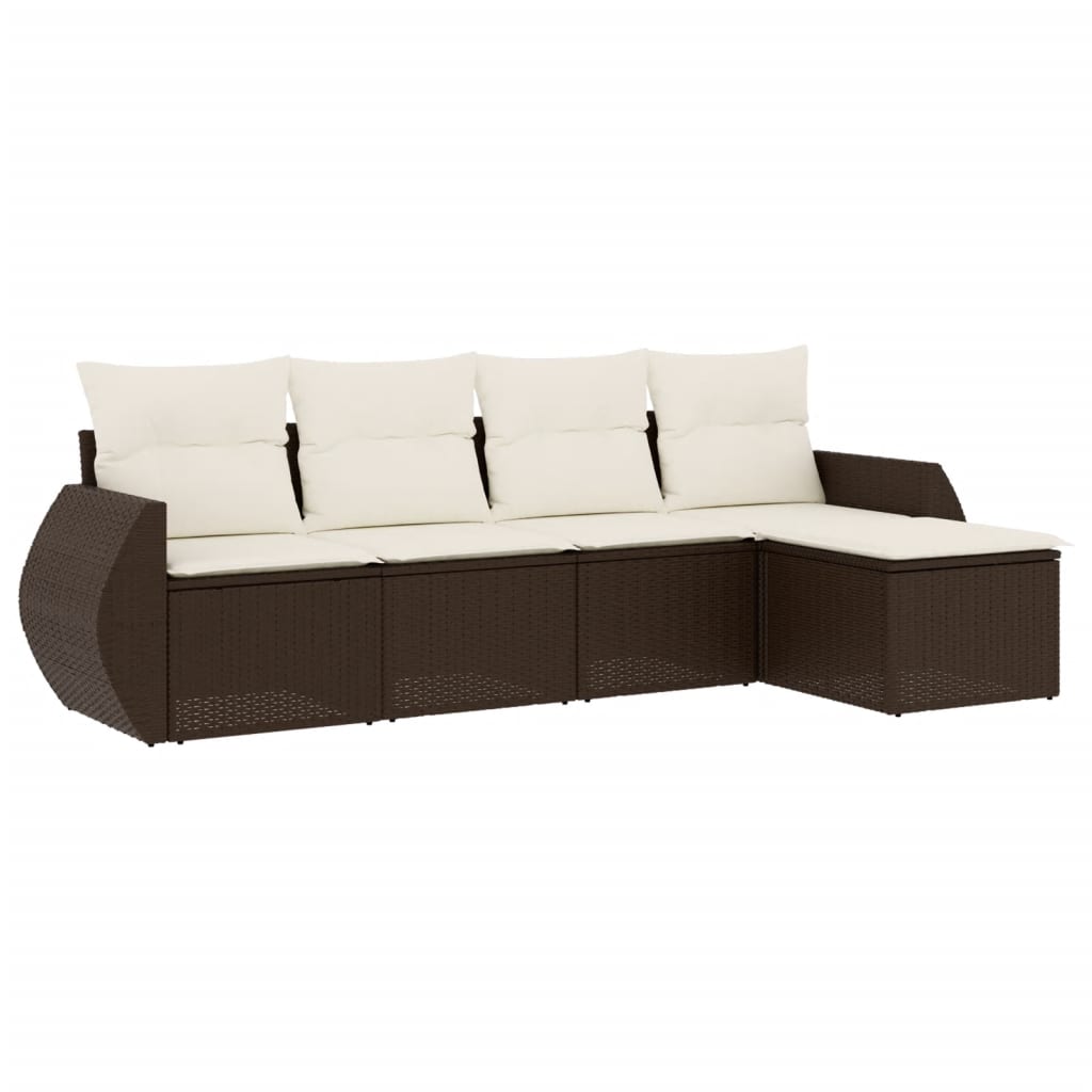 5-delige Loungeset met kussens poly rattan bruin is nu te koop bij PeponiXL, paradijselijk wonen!
