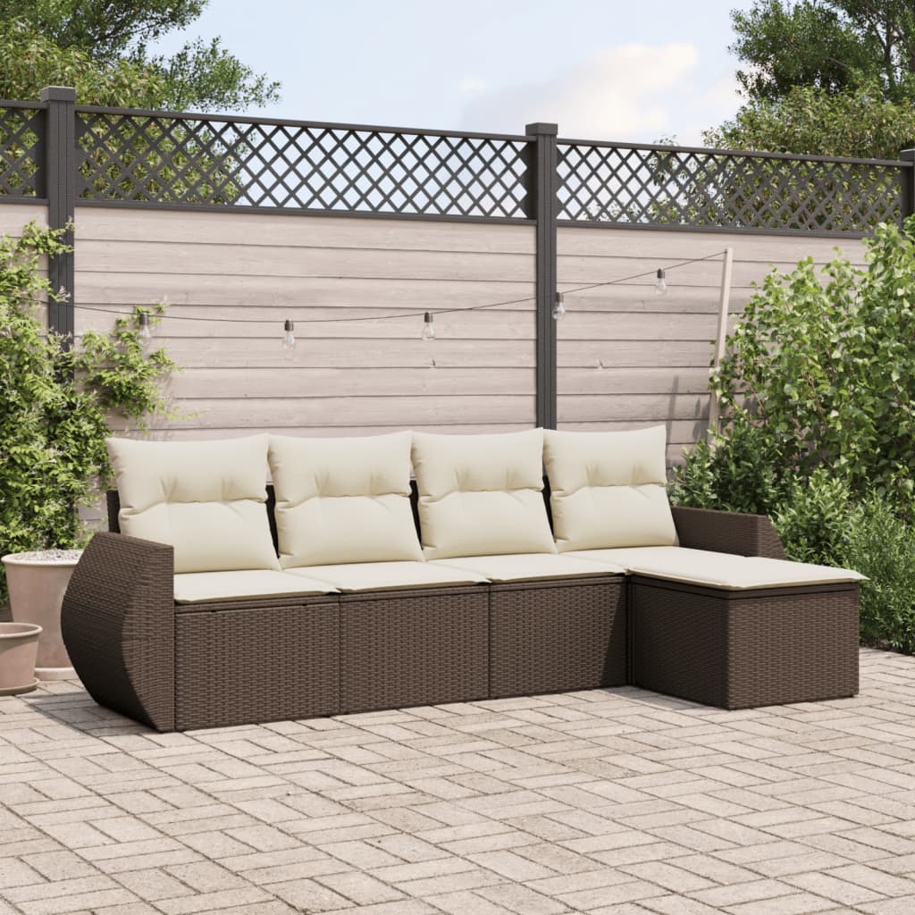 5-delige Loungeset met kussens poly rattan bruin is nu te koop bij PeponiXL, paradijselijk wonen!