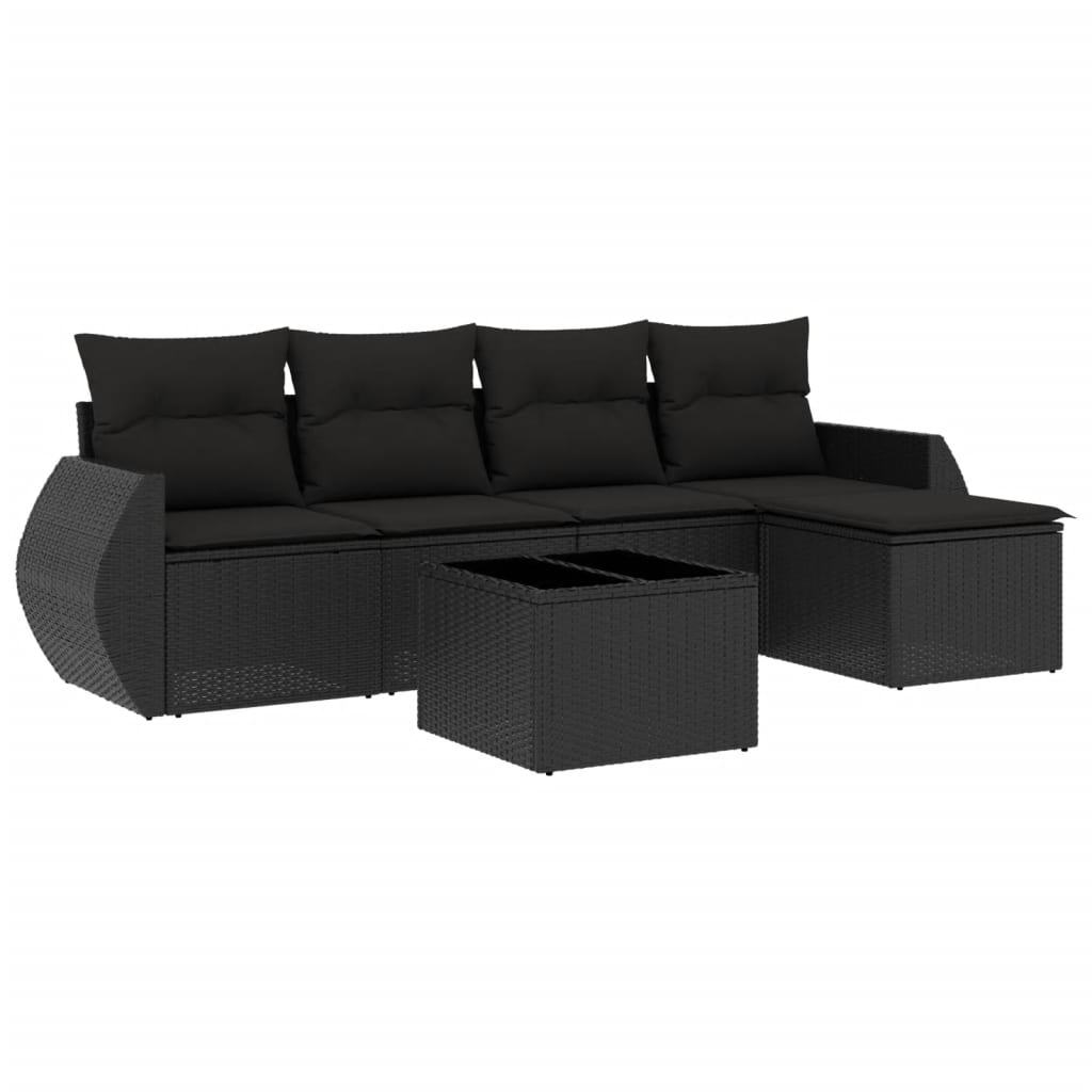 6-delige Loungeset met kussens poly rattan zwart is nu te koop bij PeponiXL, paradijselijk wonen!
