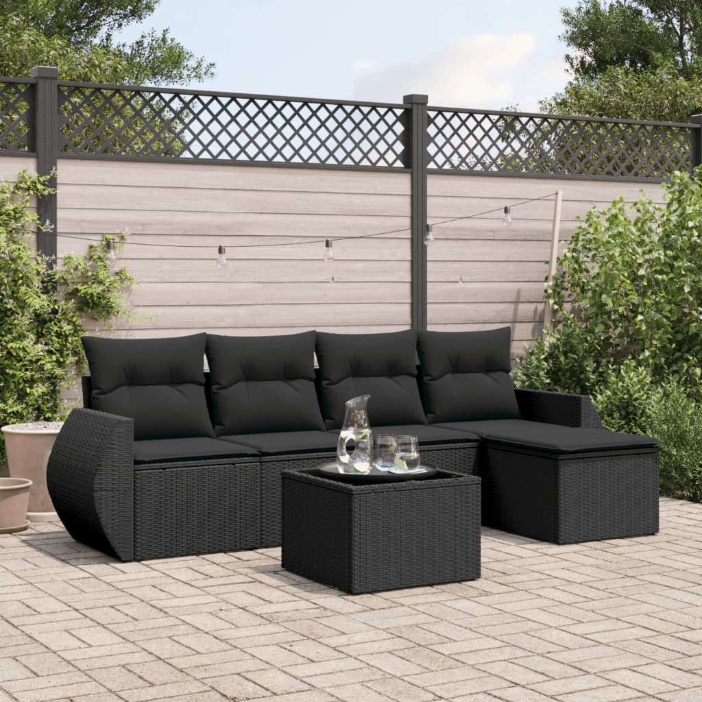 6-delige Loungeset met kussens poly rattan zwart is nu te koop bij PeponiXL, paradijselijk wonen!