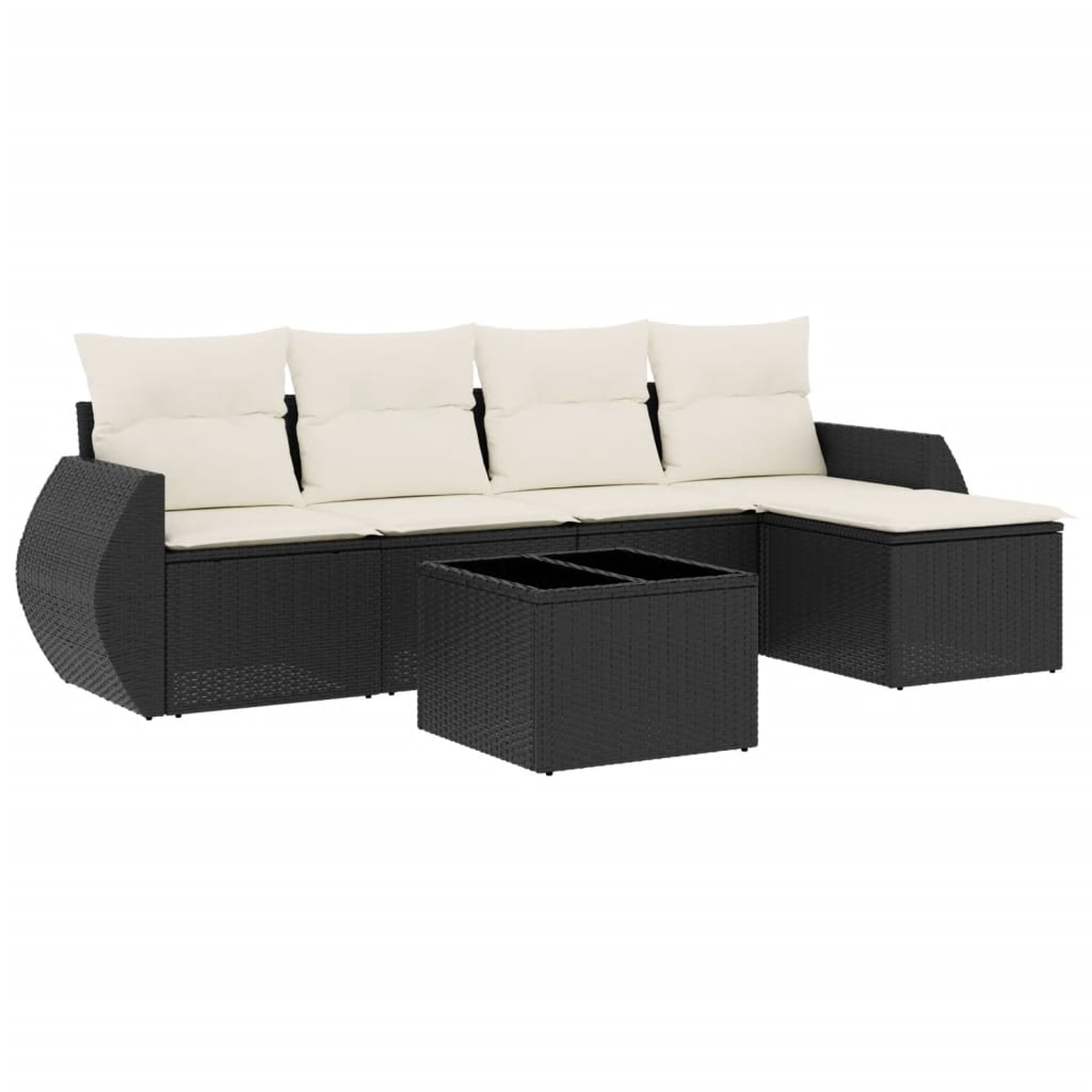 6-delige Loungeset met kussens poly rattan zwart is nu te koop bij PeponiXL, paradijselijk wonen!