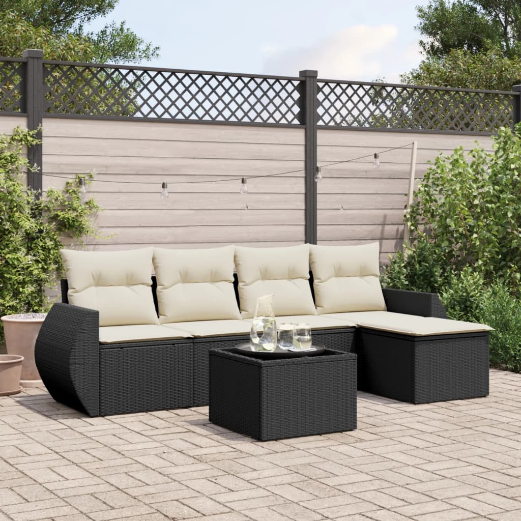 6-delige Loungeset met kussens poly rattan zwart is nu te koop bij PeponiXL, paradijselijk wonen!