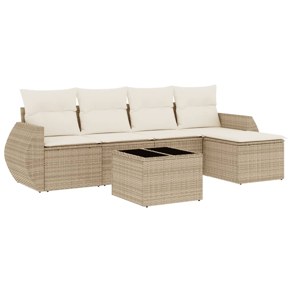 6-delige Loungeset met kussens poly rattan beige is nu te koop bij PeponiXL, paradijselijk wonen!