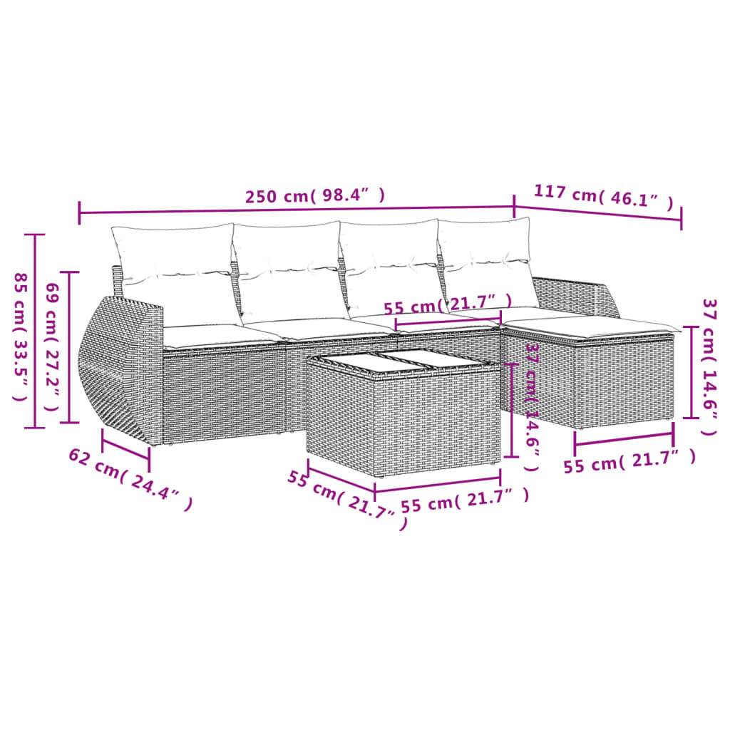 6-delige Loungeset met kussens poly rattan beige is nu te koop bij PeponiXL, paradijselijk wonen!