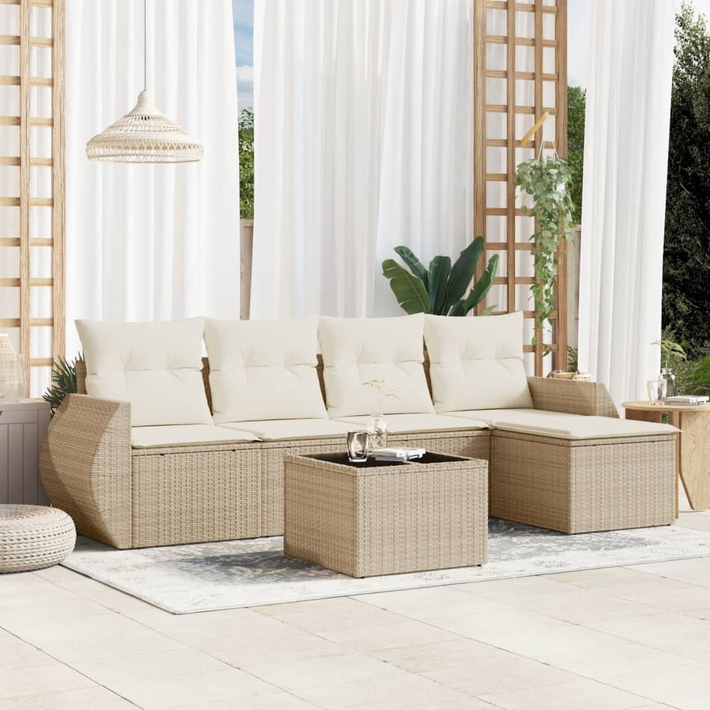 6-delige Loungeset met kussens poly rattan beige is nu te koop bij PeponiXL, paradijselijk wonen!