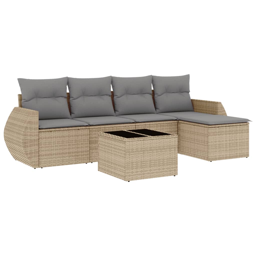 6-delige Loungeset met kussens poly rattan beige is nu te koop bij PeponiXL, paradijselijk wonen!