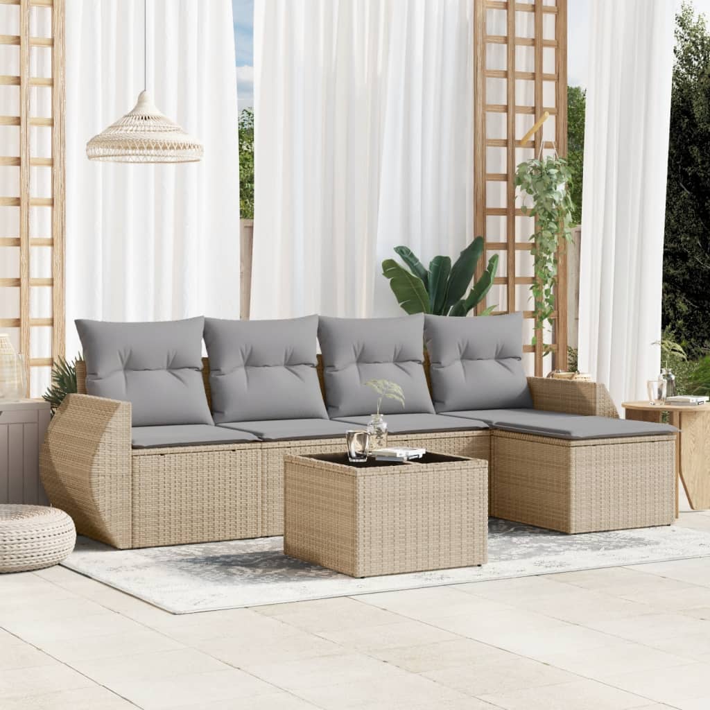 6-delige Loungeset met kussens poly rattan beige is nu te koop bij PeponiXL, paradijselijk wonen!