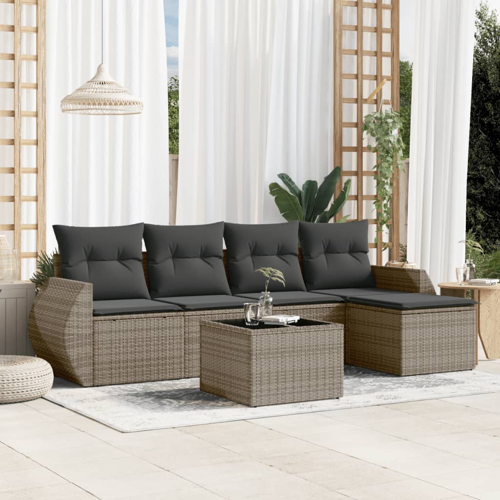 6-delige Loungeset met kussens poly rattan grijs is nu te koop bij PeponiXL, paradijselijk wonen!