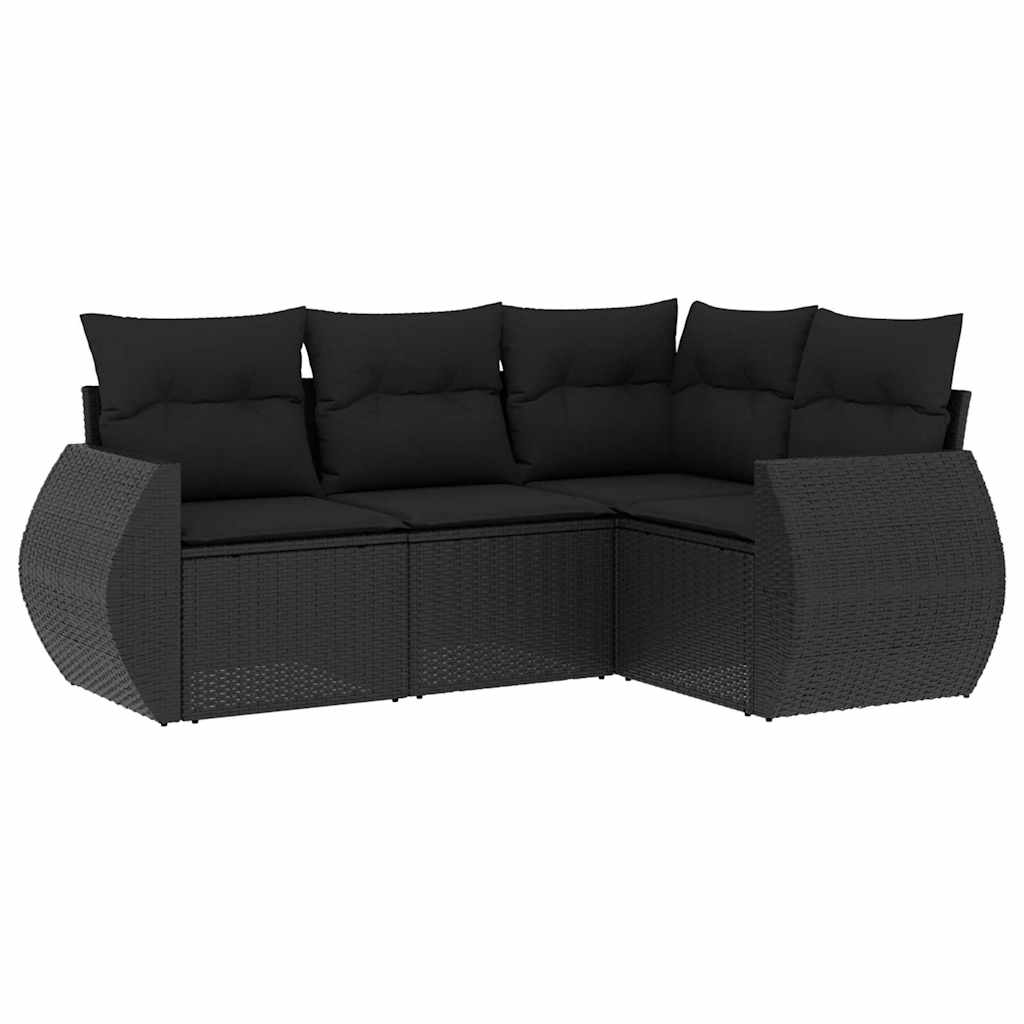 4-delige Loungeset met kussens poly rattan zwart is nu te koop bij PeponiXL, paradijselijk wonen!