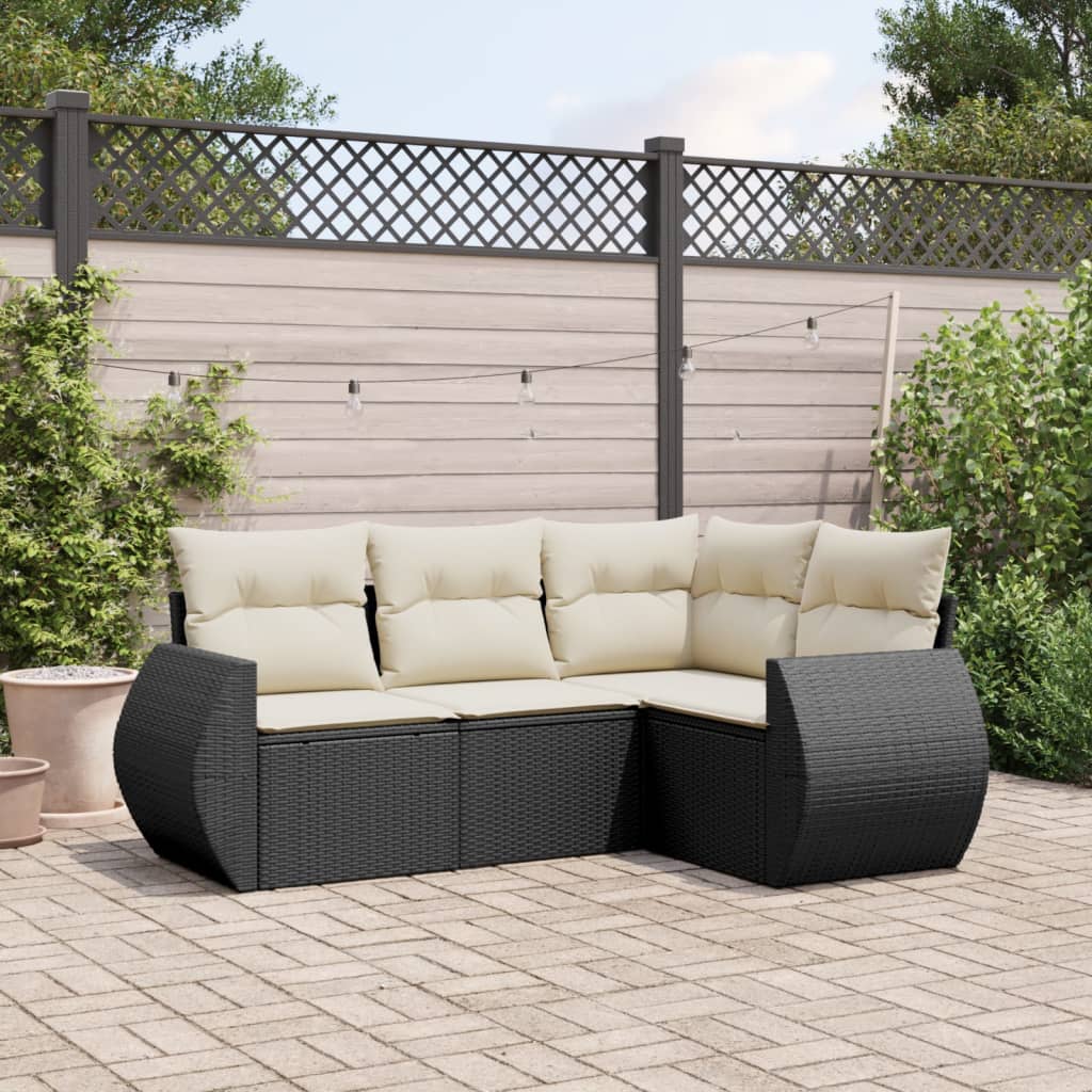 4-delige Loungeset met kussens poly rattan zwart is nu te koop bij PeponiXL, paradijselijk wonen!