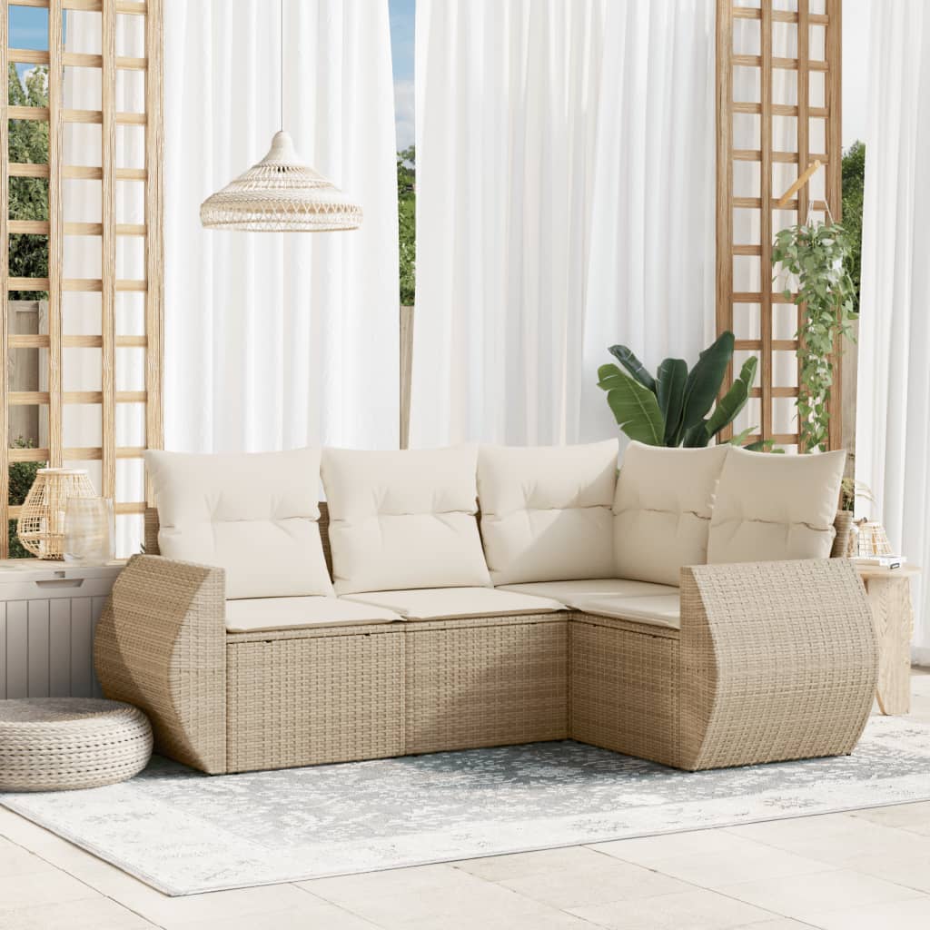 4-delige Loungeset met kussens poly rattan beige is nu te koop bij PeponiXL, paradijselijk wonen!
